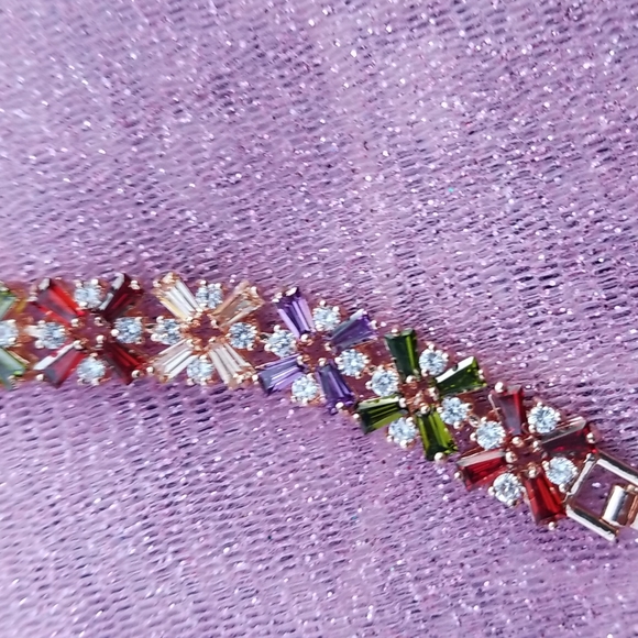 Jewelry - Gold Plated Multicolor Cubic Zirconia Gemstone Bracelet NWOT